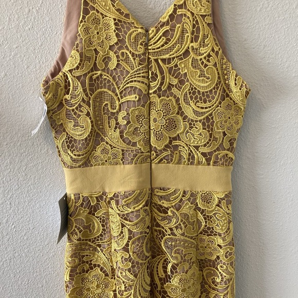 NWT Dress the Population Canary Tan Ava Lace Mini Dress V-Neck Women's Small - Picture 10 of 16